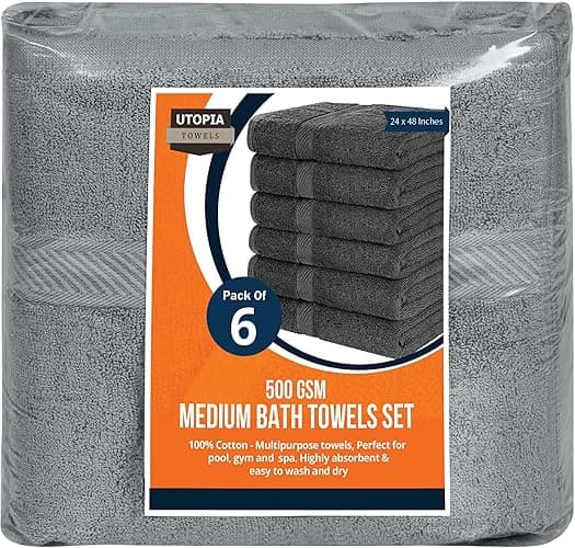 Utopia Towels 6 Pack Bath Towel Set (24 x 48 Inches), 500 GSM 100% Ring Spun Cotton Medium Lightweight and Highly Absorbent Quick Drying, Premium Towels for Hotel, Spa and Bathroom (Cool Grey) - 24 x 48 Inches - 6 Pack - Cool Grey thumbnail 7