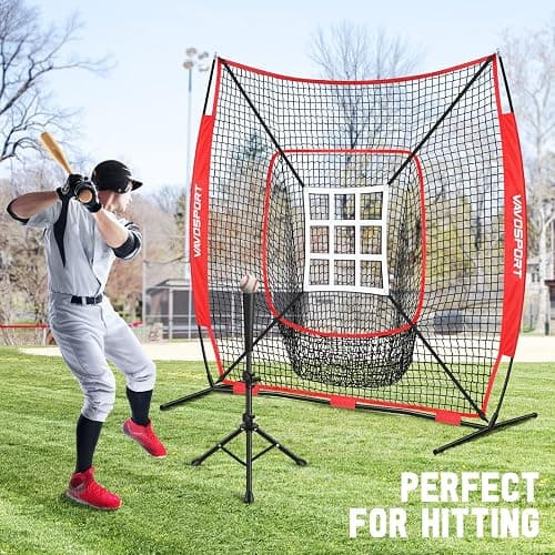 VAVOSPORT 7x7' Baseball Net Set - Portable Softball & Baseball Net, Batting Tee, Ball Caddy, Strike Zone, Training Equipment for Youth Practice thumbnail 5