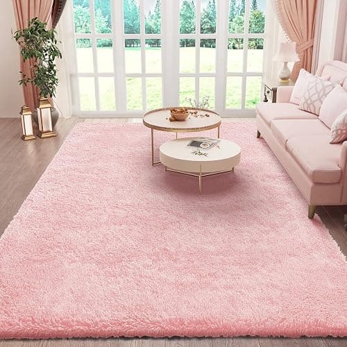 Ophanie Pink Area Rugs for Bedroom Girls, 6x9 Kids Fluffy Fuzzy Furry Shag Carpet, Plush Soft Cute Baby Shaggy Bedside Indoor Floor Rug for Teen Dorm Home Decor Aesthetic, Nursery - 6' x 9' (Rectangular) - 5- Pink - Image 1