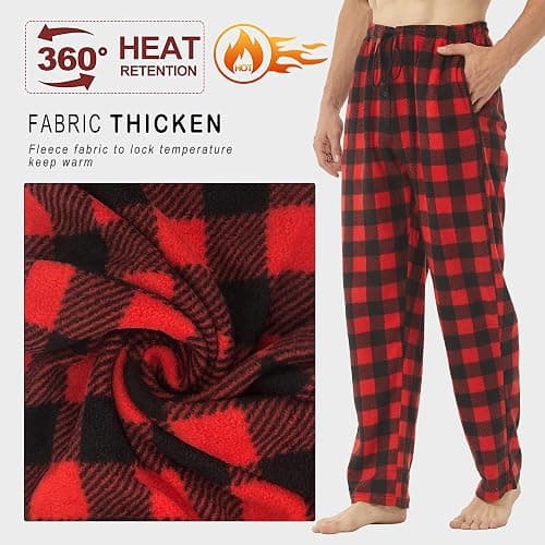 YUSHOW 2 Pack Mens Fleece Pyjama Bottoms Ultra Soft Checked Lounge Pants with Pockets PJs Loungewear Pjs Trousers thumbnail 4