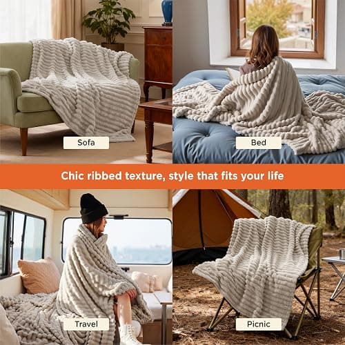 Bedsure Soft Beige Throw Blanket for Couch Decor Gifts 50"x60" | Birthday Gifts for Women Mom Her, Warm Lightweight Cozy Fluffy Throw Blanket Sofa, Dorm Room Home Decor, Machine Washable thumbnail 6