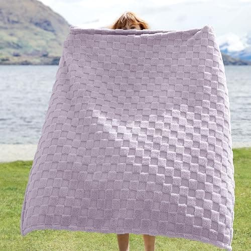 Bedsure GentleSoft Lavender Fog Throw Blanket for Couch - Checkered Fleece Blankets Gifts for Women Men Girls, Cute Soft Cozy Throw for Bedroom Home Decor Gifts, 50x60 Inches thumbnail 2