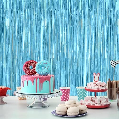 ZATAYE 2 Pack Sky Blue Foil Curtain Backdrop Birthday Party Decorations | Sky Blue, Metallic Foil, 3.28 x 7.05 FT, Tinsel Backdrop, Foil Curtain Streamer, Winter Wonderland Party thumbnail 7
