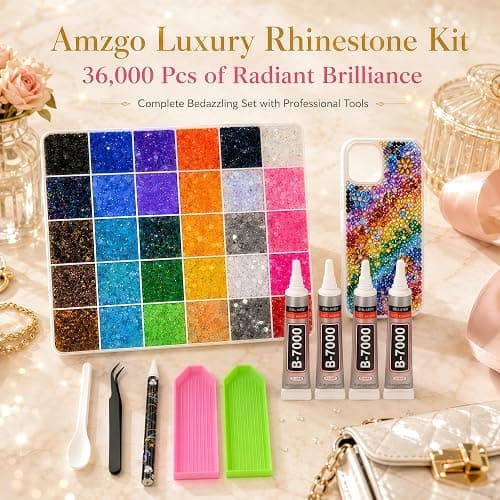 AMZGO 36000Pcs Rhinestones Bedazzling Kit, 30 Colors 3mm Flatback Resin Bedazzler Gems with 4Pcs 10ml B7000 Jewelry Glue for Bedazzled Thing Diamond Art Book Crafting Nail Kit thumbnail 2