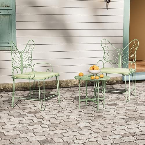 Boweniog 3 Pieces Patio Bistro Butterfly Chair Outdoor Patio Outdoor Furniture Conversation Sets with Coffee Table and Padded Cushion for Porch Backyard Lawn Poolside Deck (Sage Green, 21.25'') thumbnail 5