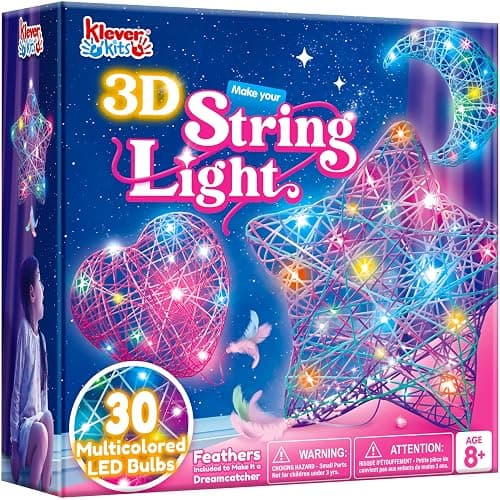 Klever Kits 3D String Art Kit for Kids, Light Up String Light Toy with 30 Multi-Colored LED Bulbs, Arts and Crafts Set, Birthday Gifts for Girls and Boys Ages 8+ - Image 1