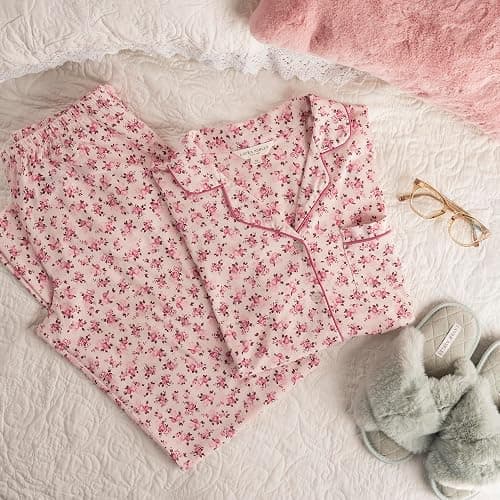 Laura Ashley Women's Pajamas 2 Piece Cotton Blend Notch Collar Button Down PJ Set thumbnail 3