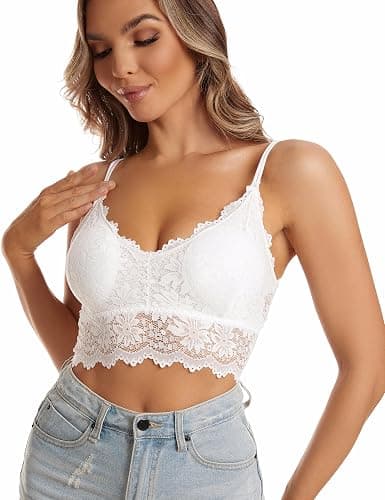 Duufin 5 Pcs Lace Bralettes for Women Bralette Padded Lace Bandeau Bra thumbnail 3