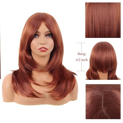 MapofBeauty 20 Inch/50 cm Long Layered With Bangs Straight Synthetic fiber Shoulder Length Hair for Daily Use or Party Wig (Ginger Orange) thumbnail 5