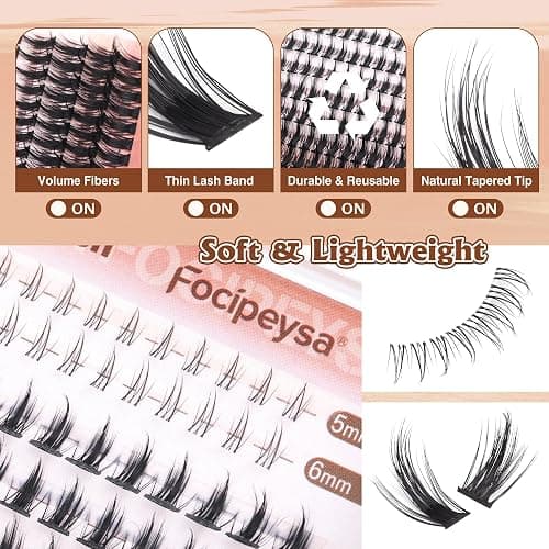 Focipeysa Manga Lash Clusters Kit Wispy Eyelash Extensions Kit 330Pcs Anime Lashes Extension with Lash Bond and Seal 8-16mm Individual Eyelash Extension with Bottom Lashes Extension thumbnail 3