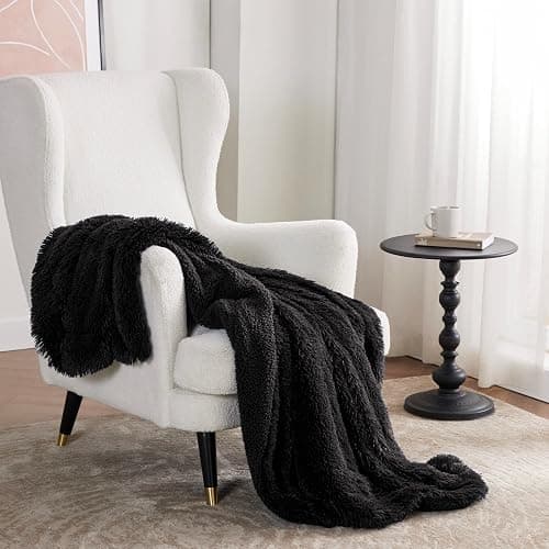 Bedsure GentleSoft Fuzzy Sherpa Faux Fur Twin Blanket Black Cozy Gifts for Women Men, Soft Fleece Plush Warm Minky Thick Blanket Twin Size for Bed, Couch, Dorm Essentials Black Decor Gifts, 60x80 thumbnail 6