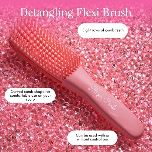 Rizos Curls Detangling Flexi Brush, Detangle Curly, Coily Curls, Shower Brush, Reduce Hair Loss & Breakage, Distribute Product and Add Shine, Pink thumbnail 3
