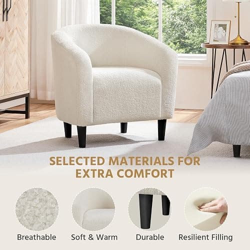 Yaheetech Accent Barrel Chair, Boucle Fabric Club Chair, Furry Sherpa Elegant Armchair with Cozy Soft Padded, Suitable for Living Room Bedroom Reception Room Office, Ivory thumbnail 6