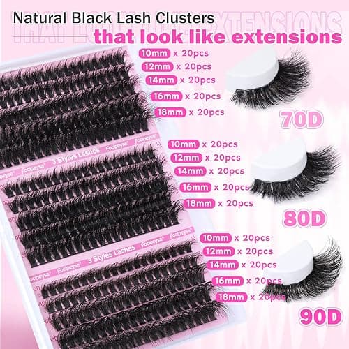 Volume Lash Extension Mink Thick Cluster Eyelash Extensions 10-18mm Lash Clusters Individual Lash Extensions DIY Clusters Lashes Extension at Home by Focipeysa (300pcs-70P+80P+90P 10-18mm) thumbnail 7