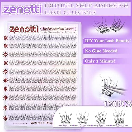 Natural Self Adhesive Clusters Lashes No Glue Self Adhesive Wispy Cluster Eyelashes Extensions Pre-glued Lashes Cluster Reusable C-Curly Individual Lash 9-12mm Press on Lash by zenotti thumbnail 3