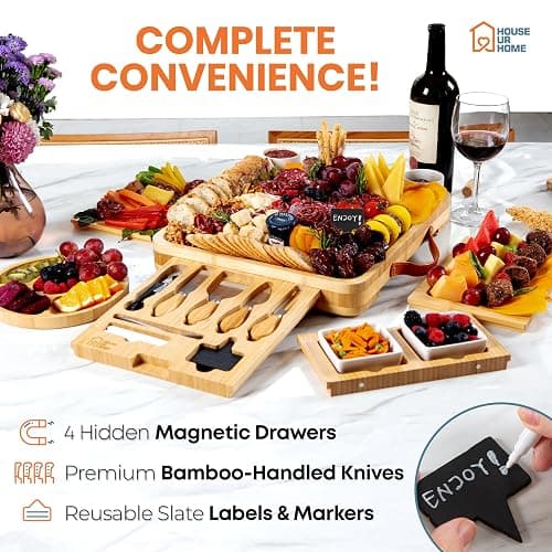 Bamboo Charcuterie Board Set - Large Cheese Platter with Knives & Bowls - Valentine’s Day Gift for Her, Mom or Girlfriend - Great Wedding, Housewarming & Birthday Gift Idea thumbnail 5