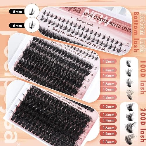 Focipeysa Eyelash Clusters 100D 200D Lashes Extensions with Bottom Lash Volume Fluff Lash Clusters 256pcs Individual Eyelash Extensions 12-18mm Eyelash Extensions DIY D-Curly Lash Extension at Home thumbnail 4