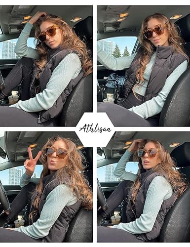Athlisan Womens Cropped Puffer Vest Zip Up Stand Collar Lightweight Sleeveless Padded Gilet with Pockets thumbnail 6