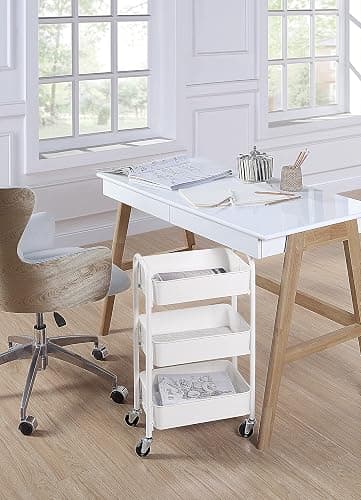 SunnyPoint 3-Tier Delicate Compact Rolling Metal Storage Organizer - Mobile Utility Cart Kitchen/Under Desk Cart with Caster Wheels - WHT (15.35" X 10.24" X 26.8"H) - Wht - 15.35" X 10.24" X 26.8"H thumbnail 2