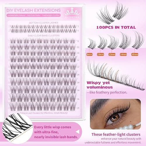 Natural Lash Clusters Kit Wispy Eyelash Clusters Kit with Bottom Eyelashes C Curly Lash Extension Kit with Invisible Band DIY Individual Lashes Kit with Lash Bond and Seal 132Pcs thumbnail 3