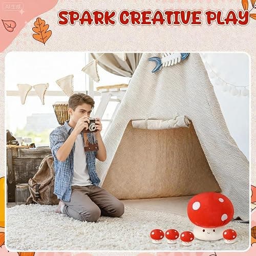 Fanfanwin 5 Pcs Mushroom Plush Pillow, 12 Inch 1 Large Mushroom Plush Pillow with 4 Small Stuffed Animals Hugging Room Decor Gift for Valentine thumbnail 6