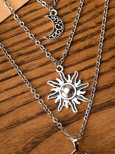 Sacina Gothic Layered Crystal Sun and Moon Necklace, Moon and Sun Pendant, Gothic Goth Emo Grunge Necklace, Goth Jewelry, Halloween Christmas Jewelry Gift For Women thumbnail 6