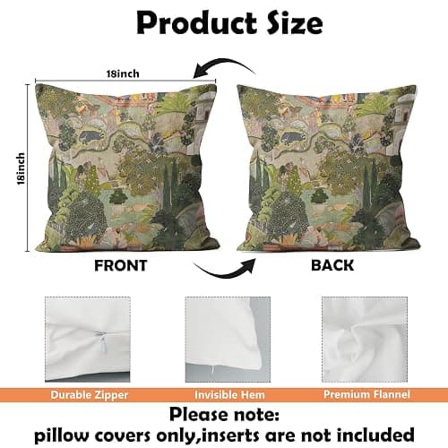 WDSFHYJK Indian Mughal Pillow Covers 18x18, Indian Home Decor, Vibrant Green Ethnic Oriental Decorative Throw Pillow Covers Pillowcases for Living Room Home Bedroom thumbnail 3