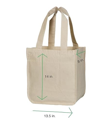 Best Canvas Grocery Shopping Bags with Handles and Bottle Sleeves - Organic Cotton, Washable and Eco-friendly Cloth Grocery Totes - Reusable Shopping Grocery Bags (3 Bags) thumbnail 2