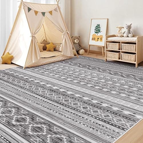 cotiled 8x10 Area Rug for Living Room, Washable Non-Slip Large Area Rug, Indoor Floor Carpet Low Pile Soft Boho Farmhouse Rug for Bedroom Dining Room (Grey/Beige,8'x10') thumbnail 7