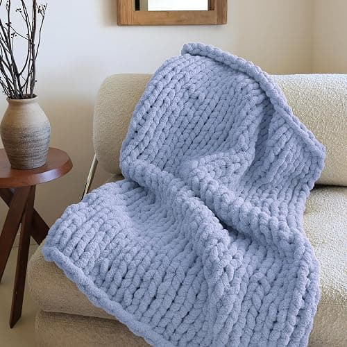 Mellobello Jumbo Chunky Yarn for Hand Knitting - Super Thick Chenille Chunky Yarn for Crocheting - Extra Soft Bulky Fluffy Blanket Big Yarn 8 Jumbo Pack (27yds,8 oz Each Skein) Lake Blue thumbnail 2