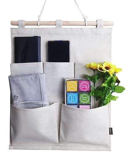 KINGREE Over The Door Magazine Storage Pockets, Wall Door Closet Hanging Storage Bag Organizer, (5 Pockets-Nature) thumbnail 6