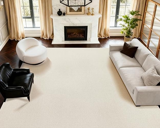 ANSSO Wool Rugs 8x10 for Living Room,80% Merino Wool and 20% Cotton Soft Tufted Area Rug with Cotton Non-Slip Backing,Large Area Rug for Bedroom Bedroom, Dining and Home Office (Cream White) - Image 1