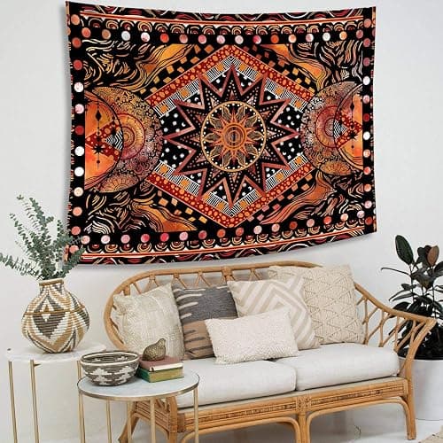 Fowocu Orange Sun and Moon Tapestry Wall Hanging, Indie Hippie Mandala Cool Wall Tapestries, Aesthetic Tapestry for Bedroom Living Room Dorm (Orange, 30'' × 40'') thumbnail 4