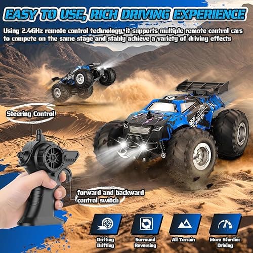 Barlisam Remote Control Car, All-Terrain Remote Control Truck for Boys, Headlight, 1:20, 10KM/H, 2.4GHZ, Speed-Friendly, Sturdy, Rechargeable RC Cars for Boys 4-7 8-12 Christmas, Beginner, Kids 6-12+ thumbnail 4