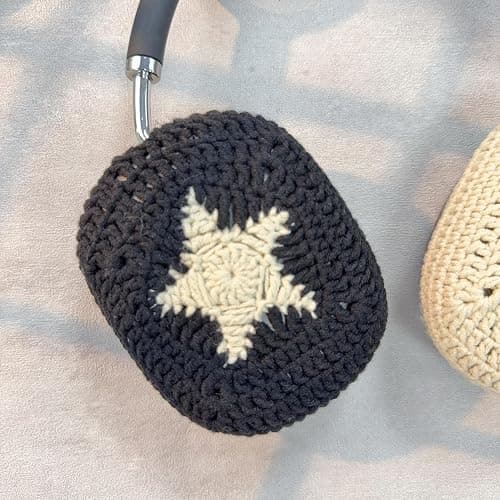 Handmade Crochet Black and White Star Headphone Cover – Compatible with AirPods Max, Protective Case for Music Lovers thumbnail 2