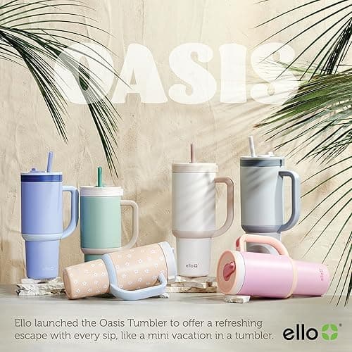 Ello Oasis 24 oz Tumbler with Handle & Retracting Straw | Reusable Insulated Stainless Steel Cup 100% Leakproof, Gifts for Teens Women Men | Keeps cold for 24 Hours, Cup Holder Friendly, Cream Tonal - 24 Ounces - Cream Tonal thumbnail 6