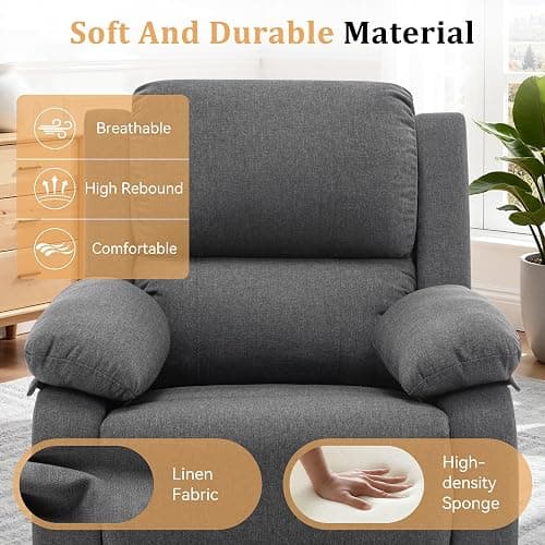 Korser Recliner Chair, 360 Swivel Rocker Chair for Adults, Small Rocking Recliner for Small Spaces, Upholstered Fabric Glider Recliner Nursery thumbnail 7