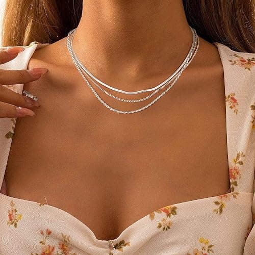 Freekiss Herringbone Necklace for Women,Dainty Gold Necklace,14k Gold Plated Snake,Gold Chain Choker Necklaces,Simple Gold Layered Necklaces,Gold Jewelry Gift for Women thumbnail 4