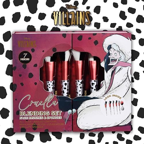 Disney Cruella 7PC Premium Makeup Brush & Blender Set, All-over, Highlighter, Concealer, and Eyeshadow Brush, 2 Beauty Blender Sponges for women and girls by Belle Maison thumbnail 3