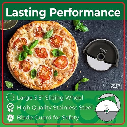 Mindful Design Pizza Cutter Wheel with Protective Blade Cover, Easy to Clean and Dishwasher Safe Handheld Pizza Slicer thumbnail 3