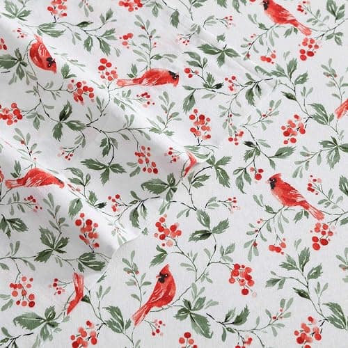 Laura Ashley - Flannel Sheets Queen Size, Anti-Pilling & Wrinkle Resistant Cotton, Touchably Soft for All-Season Comfort - Bed Sheets with Matching Pillowcases & Fitted Sheet (Jolly Cardinals Green) thumbnail 7