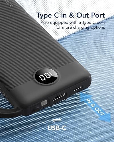 VRURC Portable Charger, Slim Power Bank Built-in 4 Cables, Travel Essential | Flight-Safe, 10000mAh USB C Battery Pack, LED Display Phone Charger 5 Outputs for iPhone 17/16/15, Samsung,Android-(1 Pack) thumbnail 6