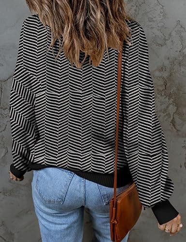 ZESICA Women's 2025 Fall Fashion Turtleneck Long Sleeve Striped Ribbed Knit Loose Pullover Sweater Tops thumbnail 3