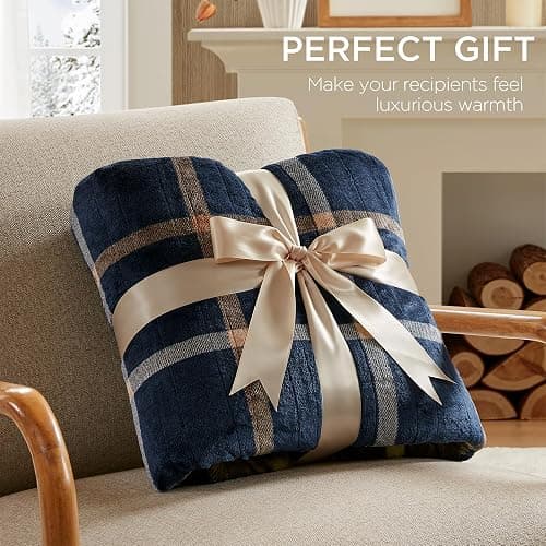 Woolrich Plush Sherpa Electric Blanket 50x60 Plaid Navy Cozy Layer | Adjustable heat settings, Auto shutoff for overnight use, Warm reverse side, Machine washable easy care, OEKO-TEX certified thumbnail 6