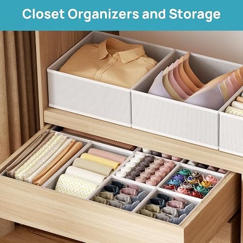 Vtopmart 12 Pack Kleiderschrank Organizer, Faltbare Schrank Organizer Kleiderschrank, Aufbewahrungsbox Stoff für Babykleidung, Unterwäsche, Socken thumbnail 5