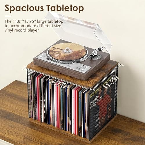 1 Cube Vinyl Record Storage Furniture Wooden Record Holder Shelf Storage | Modular Stackable, 55-70 Vinyl Album Visualize Record Storage Box for Portable Record Player thumbnail 6