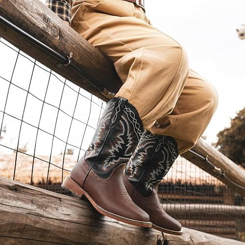 Parrosoo Kids Cowboy Boots for Boys Girls Western Riding Shoes Square Toe Wide Calf Hunting Walking Adventure Toddler Little Big Kid thumbnail 2