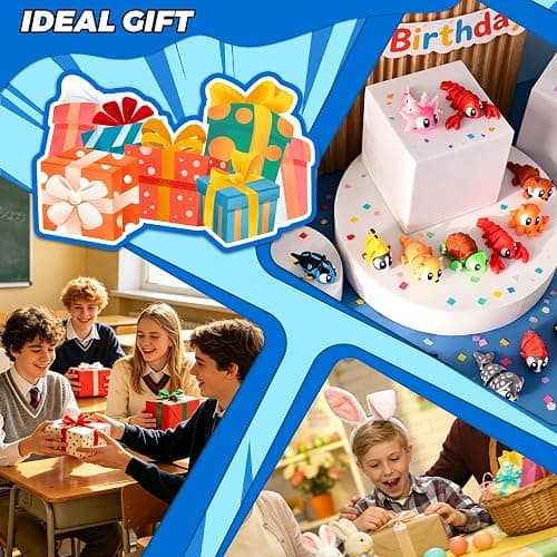 Cybermaker 24PCS 3D Printed Mini Animals with Storage Plastic Eggs | Ocean Animal with Articulated Fidget Sensory Toys Inside for Party Favors, Classroom Prizes, Birthday Goodie Bag Stuffers thumbnail 6