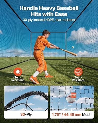 VEVOR Baseball Batting Cage,Professional Softball Baseball Batting Hitting Training Net,Heavy Duty Enclosed PE Practice Portable Pitching Cage Net with Door&Carry Bag,for Backyard,Field,Indoor&Outdoor thumbnail 3