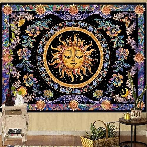 Accnicc Sun and Moon Tapestry Psychedelic Floral Plant Tapestries for Bedroom Aesthetic Hippie Boho Flower Tapestry Wall Hanging for Dorm Living Room (48'' × 36'') thumbnail 5